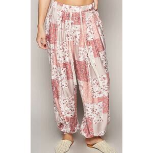 POL Patchwork Floral Jogger Pants Size Small Elastic Waist Boho Cottagecore